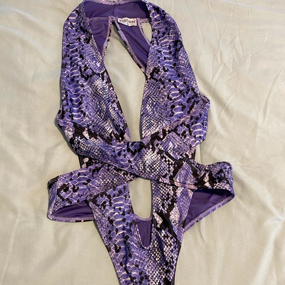 Snake print swimsuit.